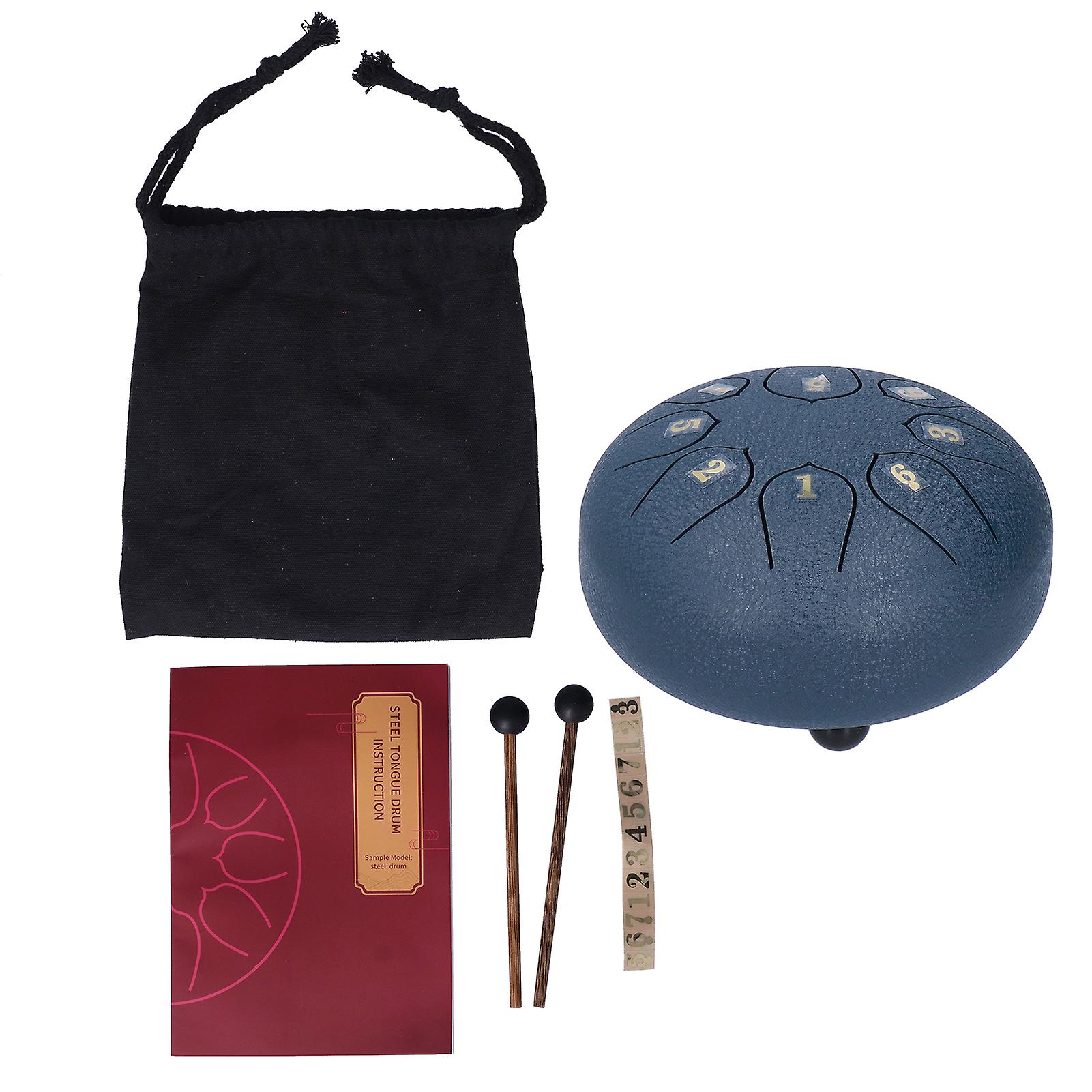 6in 8 Tones Tongue Drum With Mallets Music Book Musical Percussion Instruments For Meditation Entertainmentnavy Blue