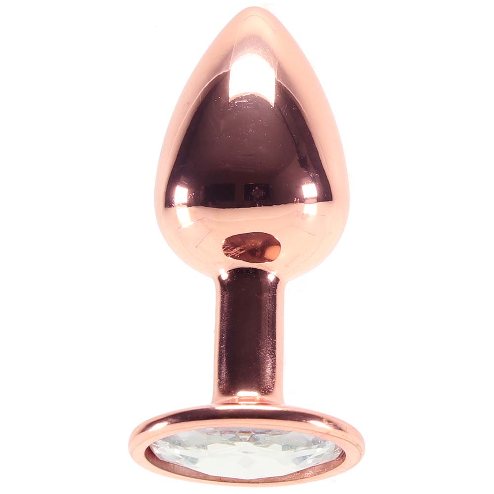 Small Aluminum Plug with Clear Gem in Rose Gold