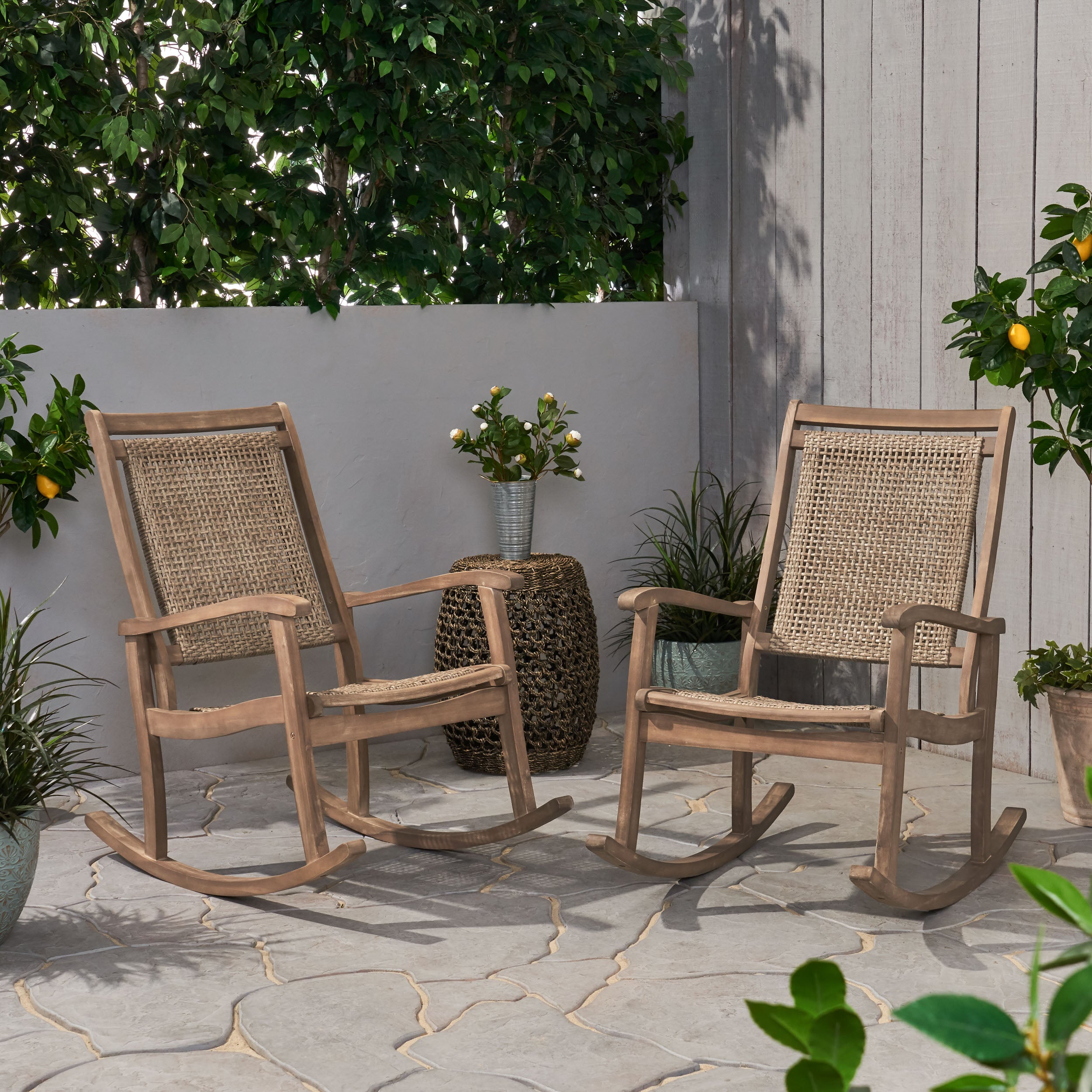 Dory Outdoor Rustic Wicker Rocking Chairs (Set of 2)