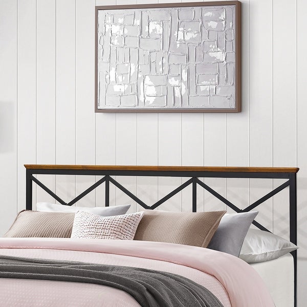 Hillsdale Furniture Ashford Triple X Design Metal Headboard， Textured Black with Oak Finished Wood - - 34259702