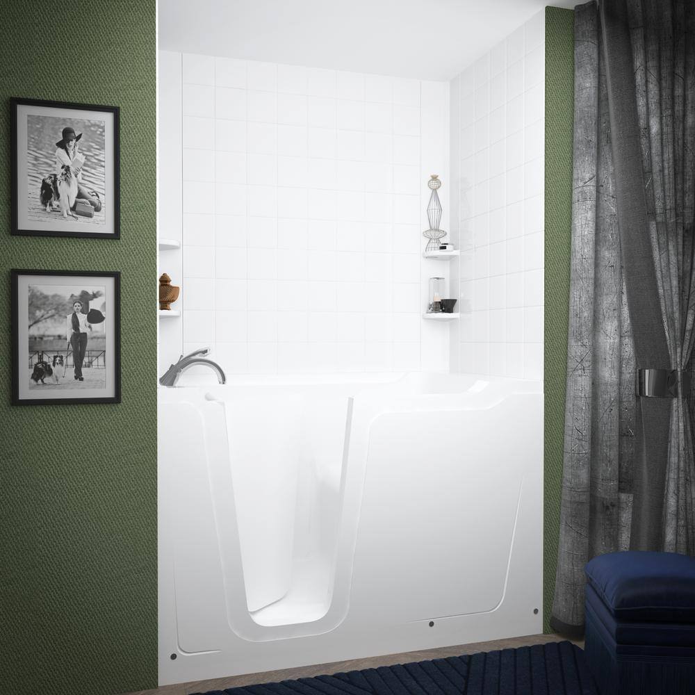 Universal Tubs Rampart 5 ft. Walk-in Air Bathtub with 6 in. Tile Easy Up Adhesive Wall Surround in White H3660LWACC