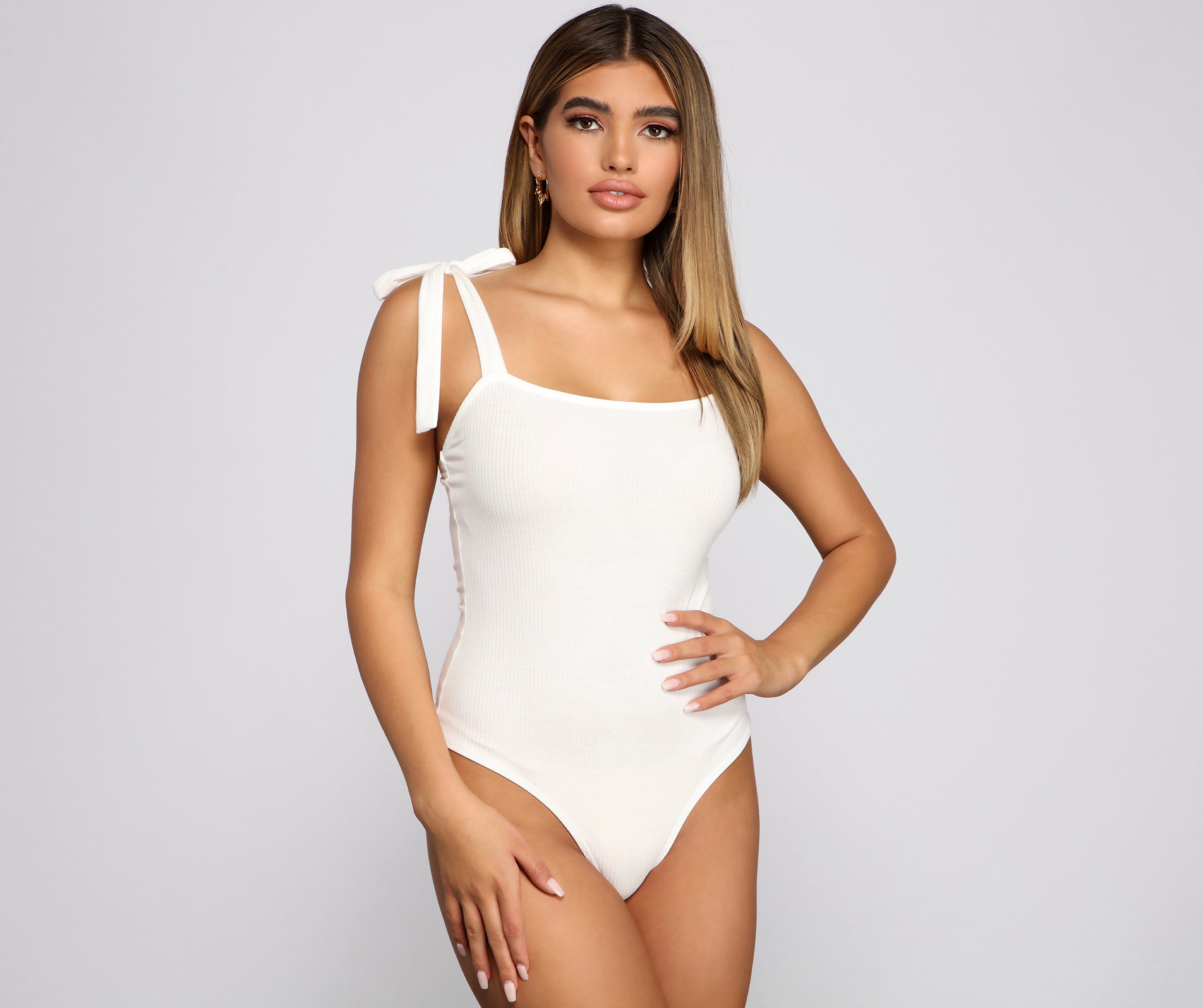 Ribbed Tie Strap Bodysuit