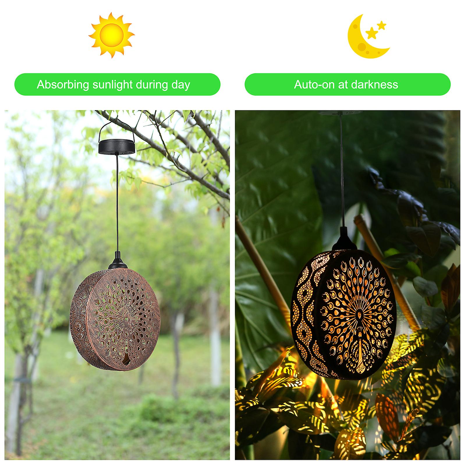 2pcs Dc2v 0.04w Solar Powered Energy Leds Light Lantern Pendant Outdoor Lamp Peacock Shape Design Sensitive Light Inductor Control Ipx4 Water Resistan