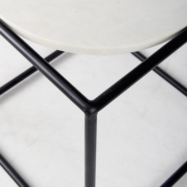 Suspended White Marble Black Metal Geo Side Table - 22