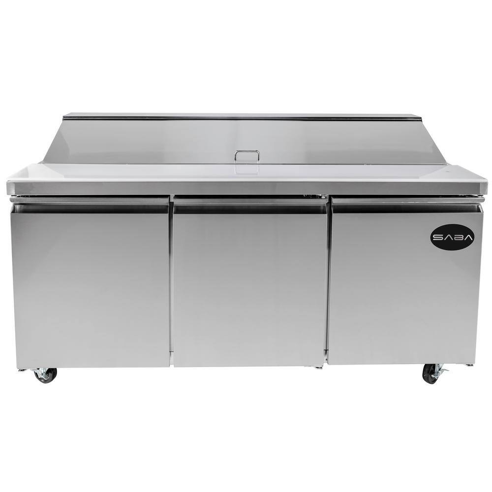 SABA 70.25 in. W 15.5 cu. ft. Commercial Food Prep Table Refrigerator Cooler in Stainless Steel SPS-72-18