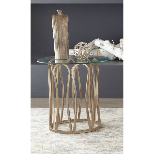 Monett Round End Table With Glass Top Brass Coaster