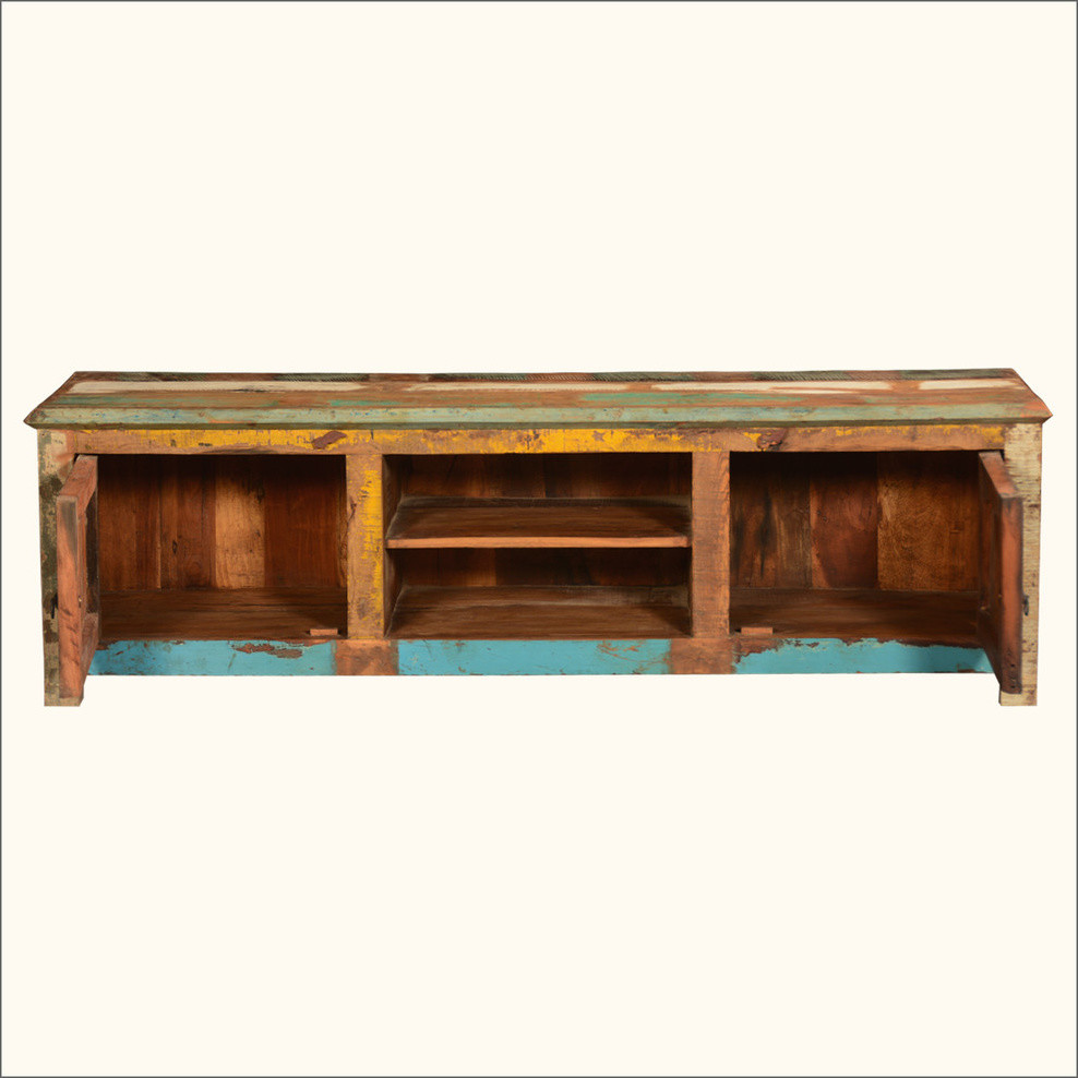 Bienville Retro Style Reclaimed Wood Media TV Stand 2 Door Cabinet   Eclectic   Entertainment Centers And Tv Stands   by Sierra Living Concepts Inc  Houzz