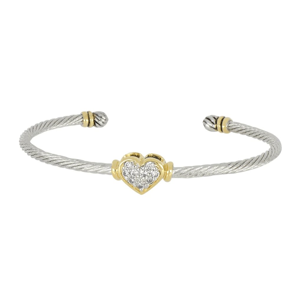 John Medeiros  Celebration Petite Pave Heart Wire Cuff Bracelet