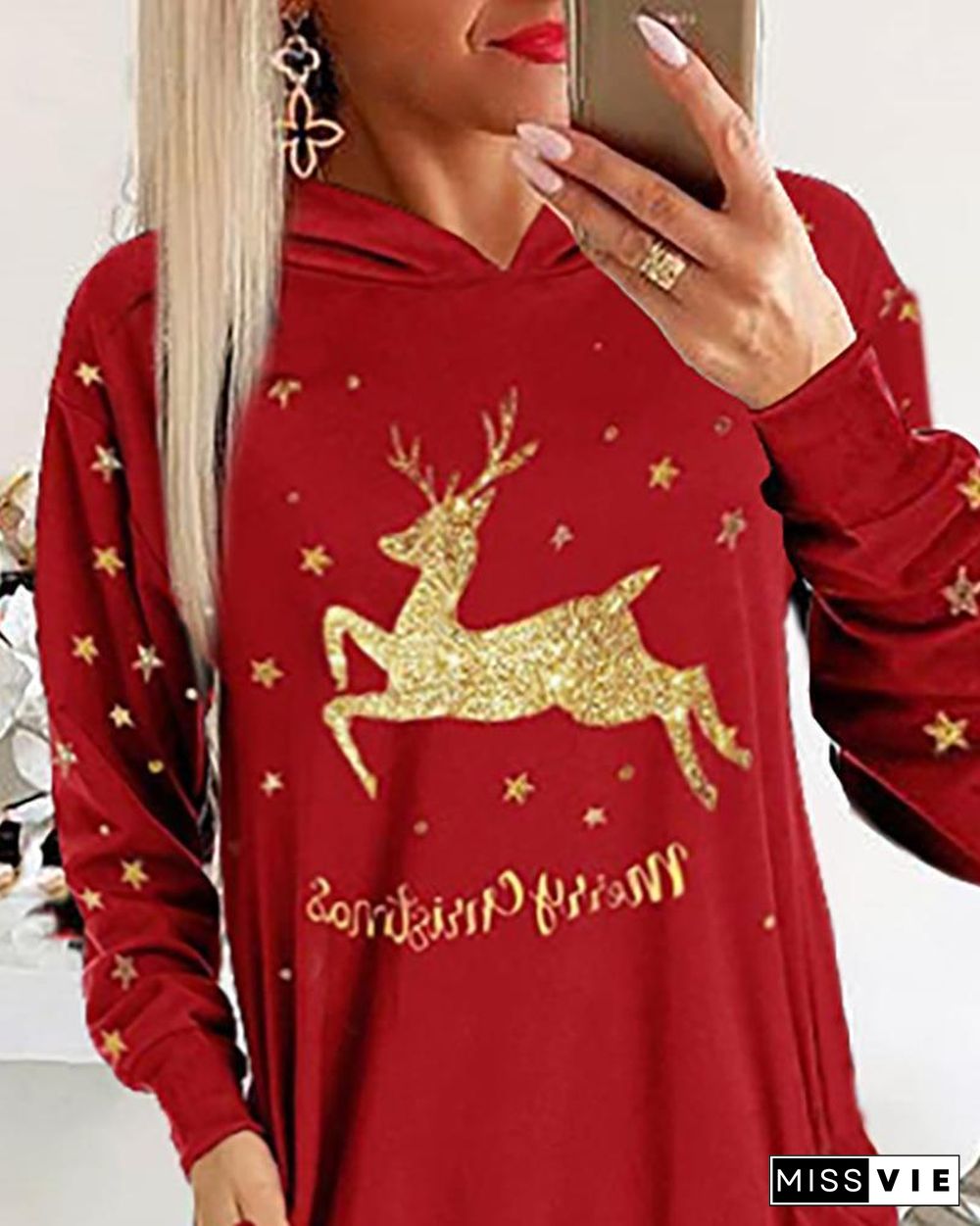 Christmas Moose Letter Print Dress P10811