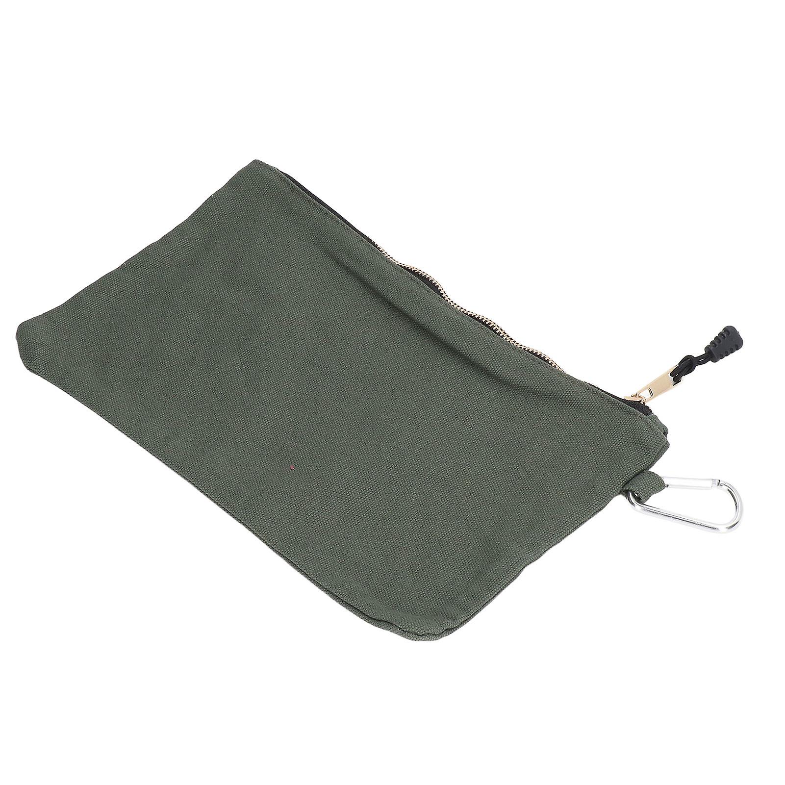 Zipper Tool Bag Multi Purpose Canvas Waterproof Portable with Carabiner for Storage Olive Green