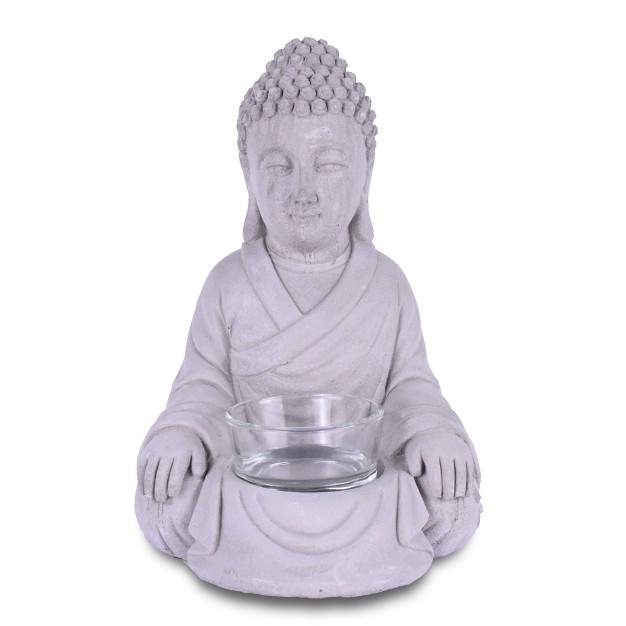 Set Of 2 Kante Composite Sitting Buddha Statues Tealight Candle Holders Gray Rosemead Home amp Garden Inc