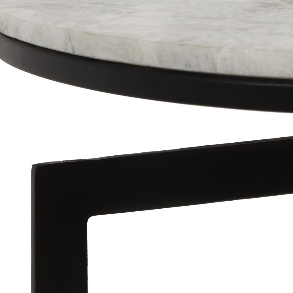 Pertica Modern Glam Handcrafted Marble Top Side Table  Natural White and Black   Industrial   Side Tables And End Tables   by GDFStudio  Houzz