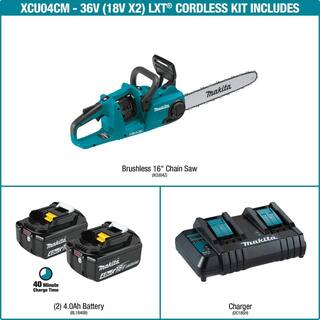 Makita LXT 16 in. 18V X2 (36V) Lithium-Ion Brushless Battery Electric Chain Saw Kit (4.0Ah) XCU04CM