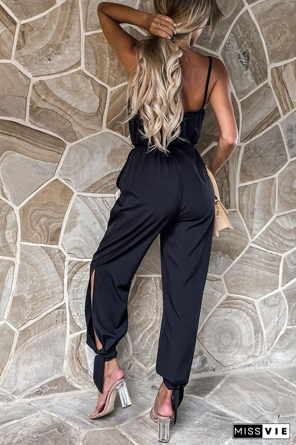 Beyond The Sea Pocketed Satin Wrap Jumpsuit