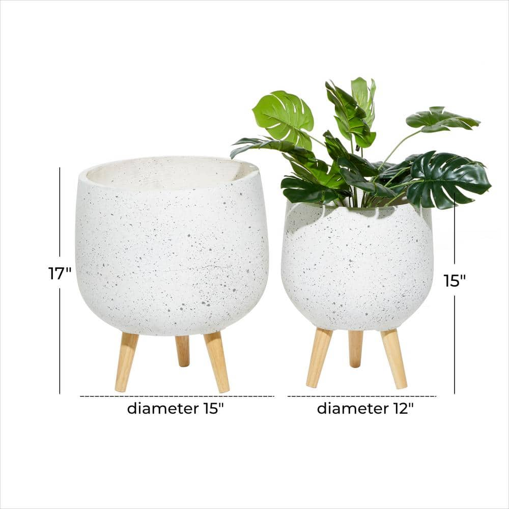 Litton Lane 17 in. x 15 in. White MGO Planter (Set of 2) 46546