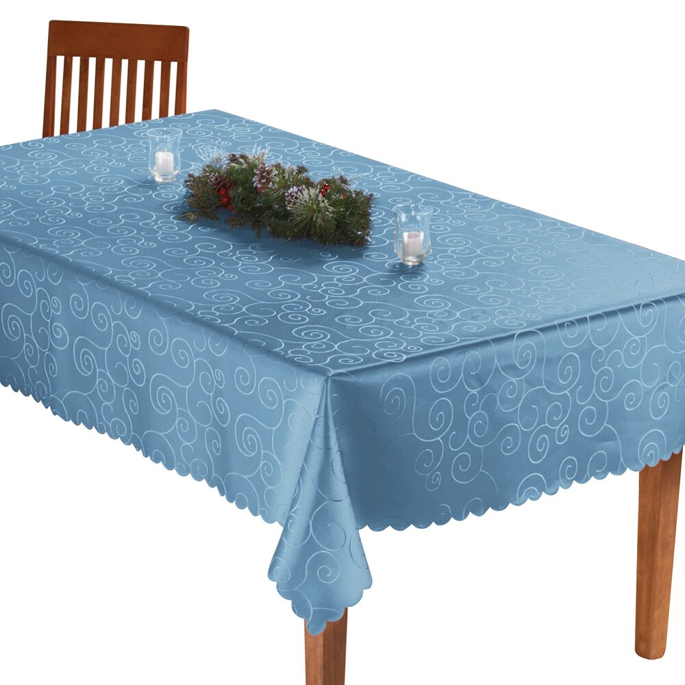 Solid Scroll Scalloped Edge Tablecloth