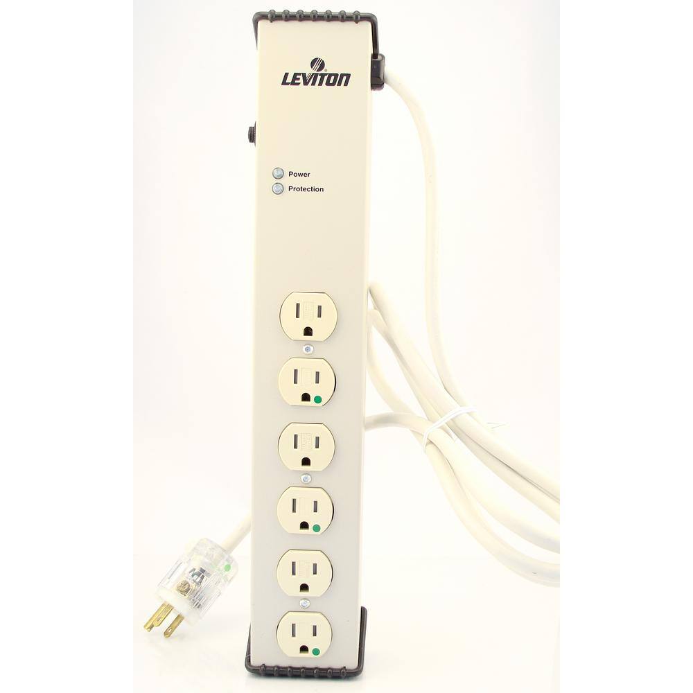 Leviton 15 Amp 6 ft. Hospital Grade Surge Protected 6-Outlet Tamper Resistant Power Strip Beige 5300-HTS