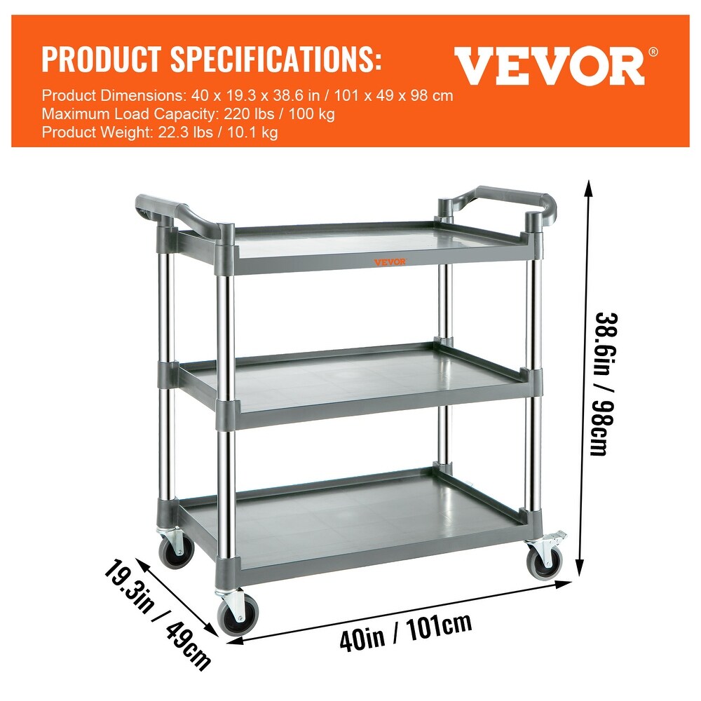 VEVOR Utility Service Cart 3 Shelf Heavy Duty 220LBS Food Service Cart