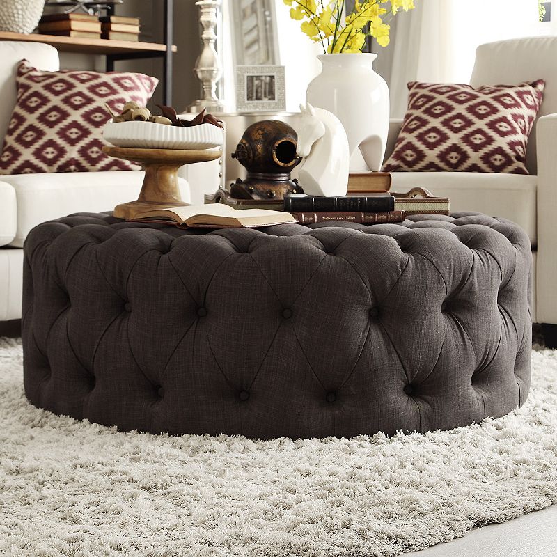 HomeVance Vanderbilt Button Tufted Round Cocktail Ottoman