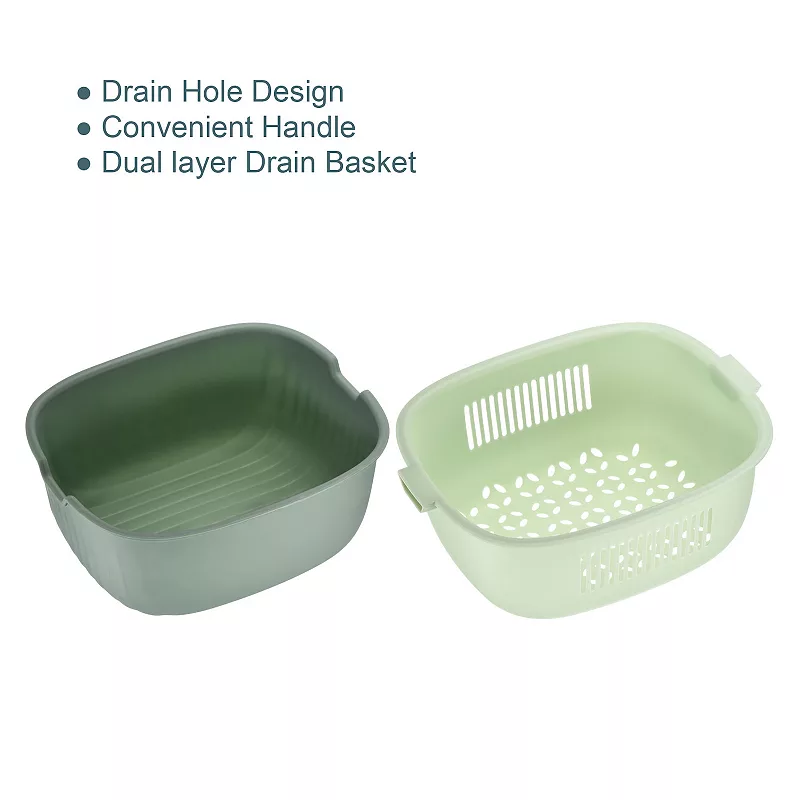 2PCS Kitchen Food Strainer Bowl Plastic Double Layered Drain Basket