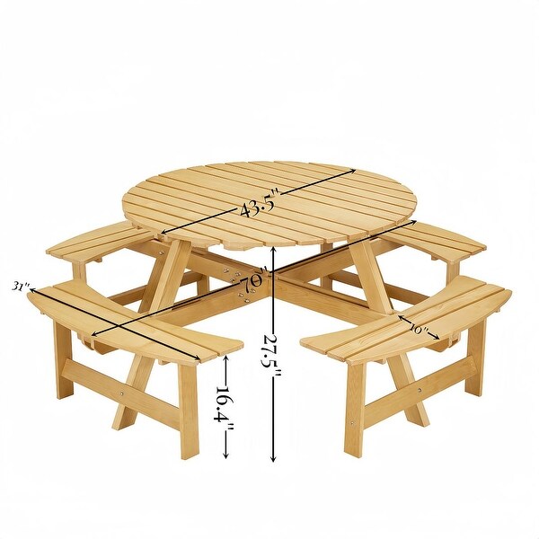 Outdoor round wooden picnic set with umbrella hole (6 persons/8 persons)