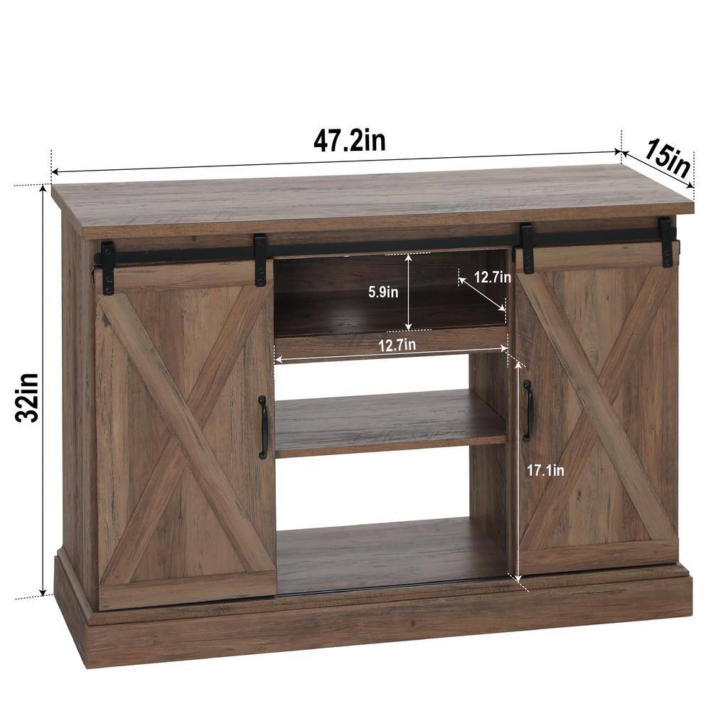 PHI VILLA 47 in. Rustic Barnwood Sliding Double Barn Door Electric Fireplace TV Stand THD-IF-490-18