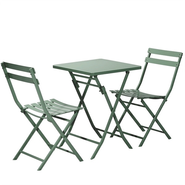 3 Piece Foldable Outdoor Metal Bistro Set with Square Table and Chairs