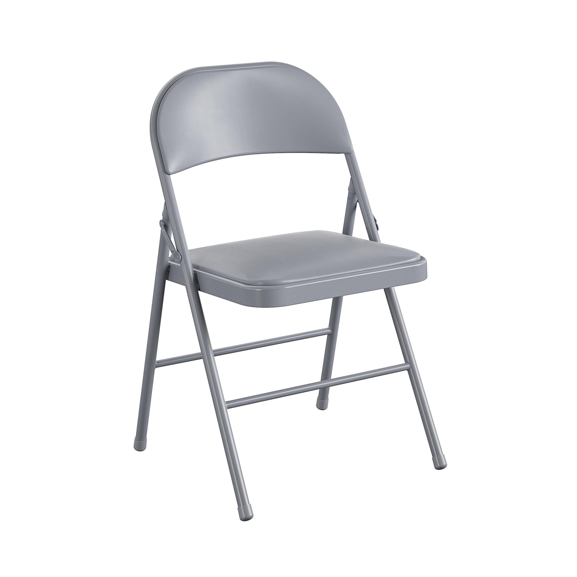 COSCO Premium Vinyl Padded Metal Folding Chair, Double Braced, Gray, 4-Pack