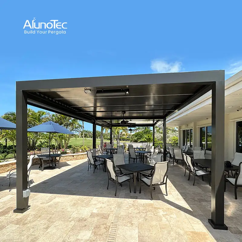 APRO  Sunshade Opening  Kitchen UV Blocking Ceiling Fan Aluminum Outdoor Motorized  Louverd Roof  Pergola Kits