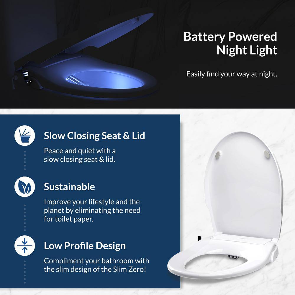 BIO BIDET Slim Zero Non-Electric Bidet Seat for Elongated Toilets in White Slim Zero