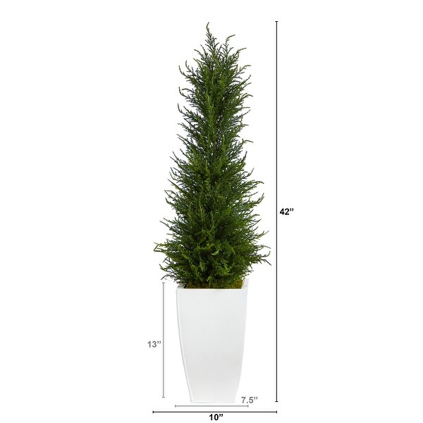 3.5' Cypress Artificial Tree in White Metal Planter