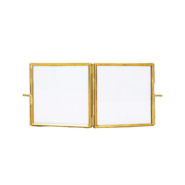 4x4 Inch Folding 2 Photo Picture Frame Brass Metal amp Glass By Foreside Home amp Garden