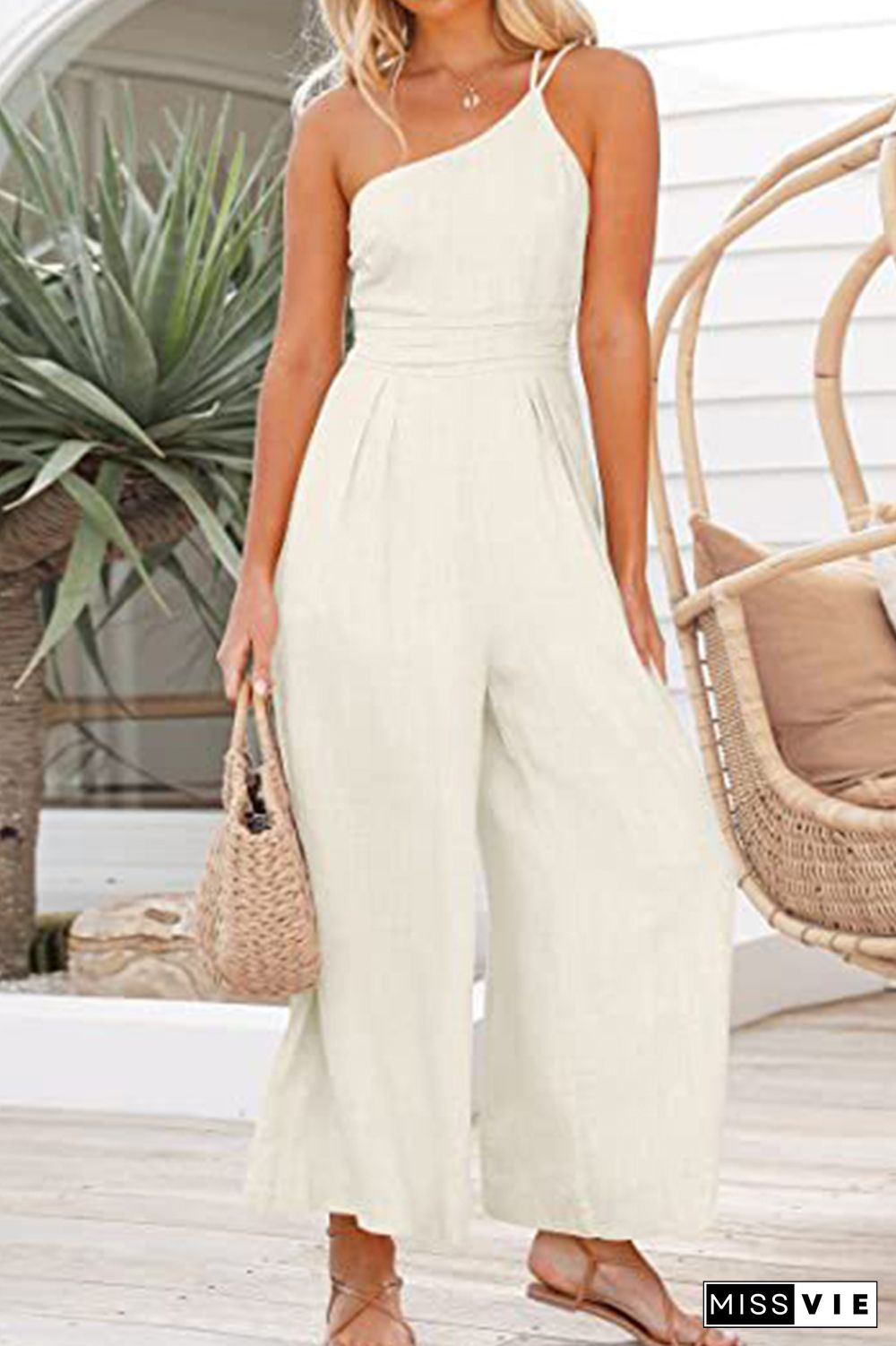 One Shoulder Wide Leg Long Pants Romper Wholesale