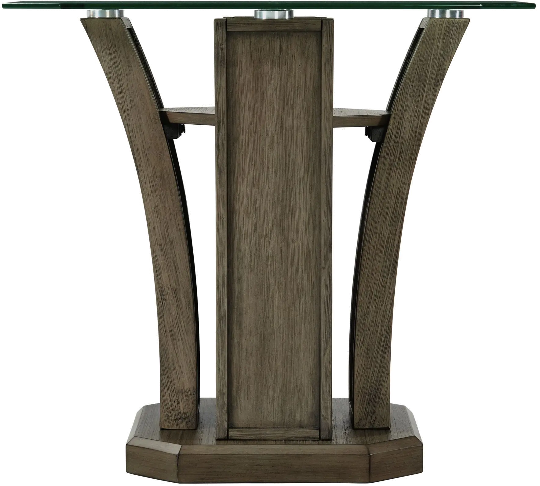 Dapper Gray Pedestal End Table with Glass Top