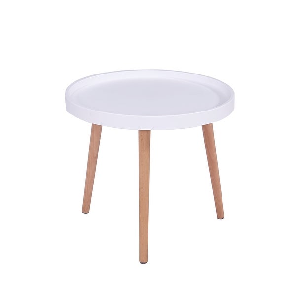 Porthos Home Eilis Side Table， Round Plastic Top， Beech Wood Legs