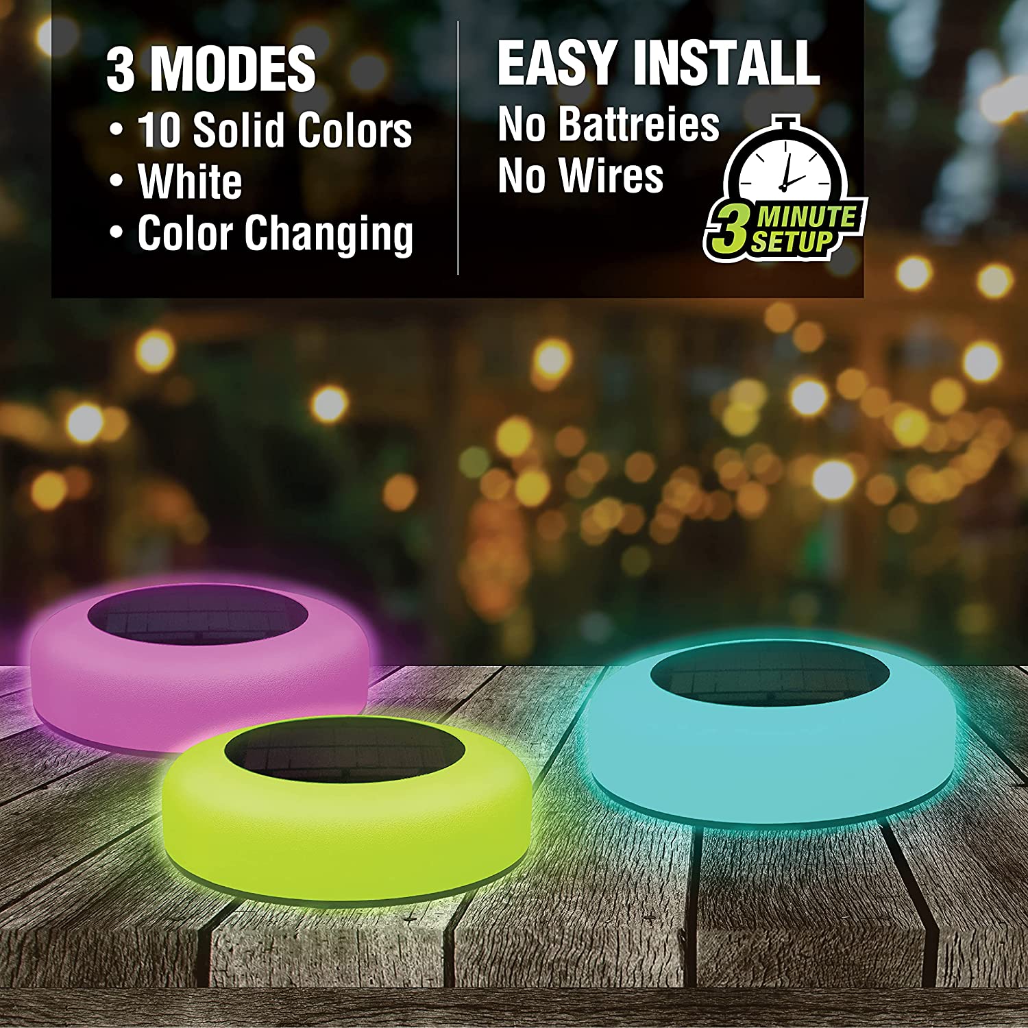 Bell and Howell Color Disk Lights Solar Pathway LED Lights Auto On/Off Solar Outdoor Lights