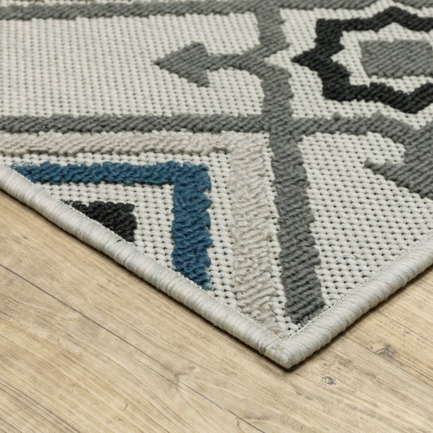 Trinity Global Medallion Lattice Patio Area Rug Beige blue Captiv8e Designs