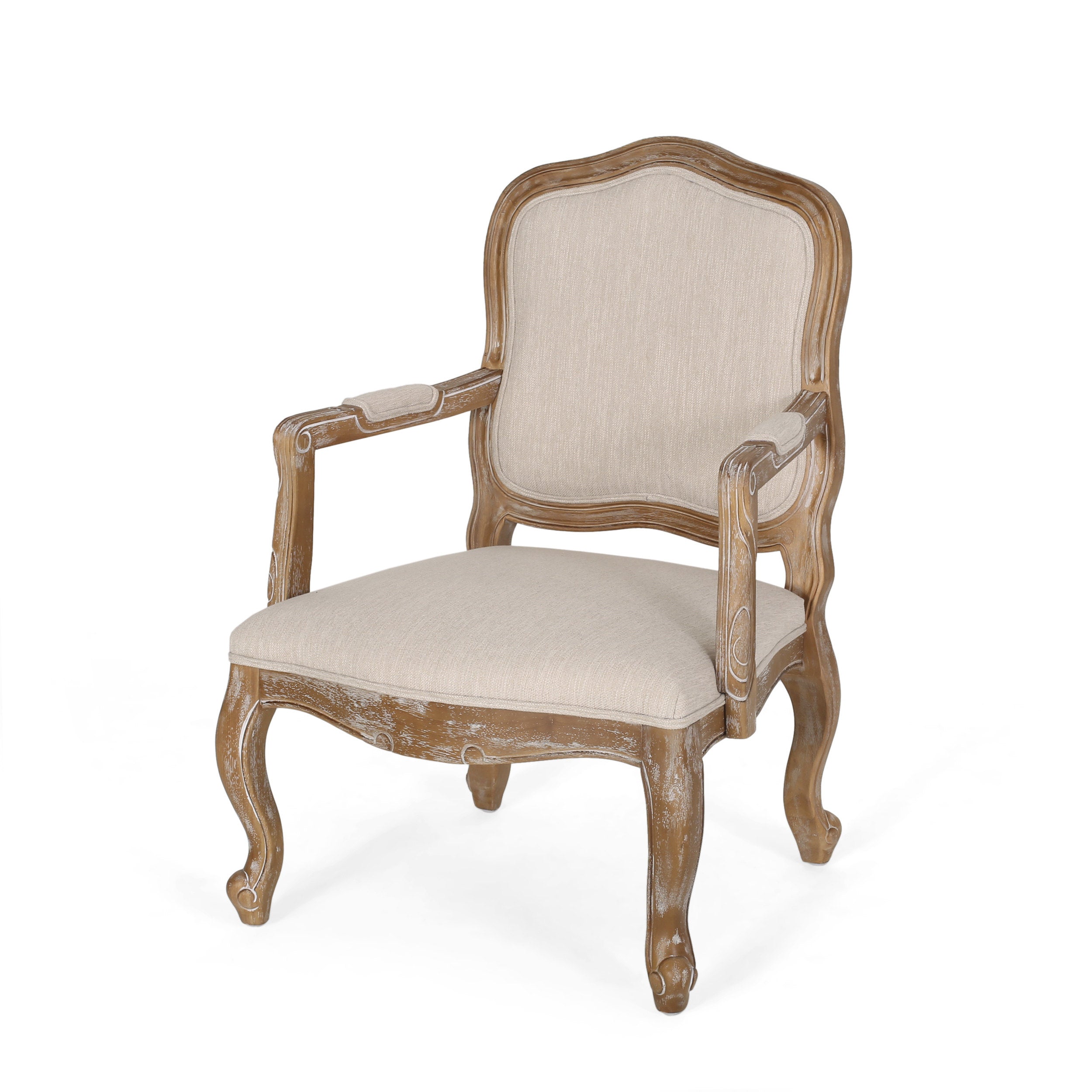 Stene French Country Wood Upholstered Dining Armchair