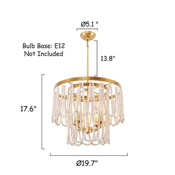 CurveCurio Bohemia 4-Light Wood Beaded Chandelier Rustic Pendant lighting for Living Room， Dining Room Shopping - The Best Deals on Chandeliers
