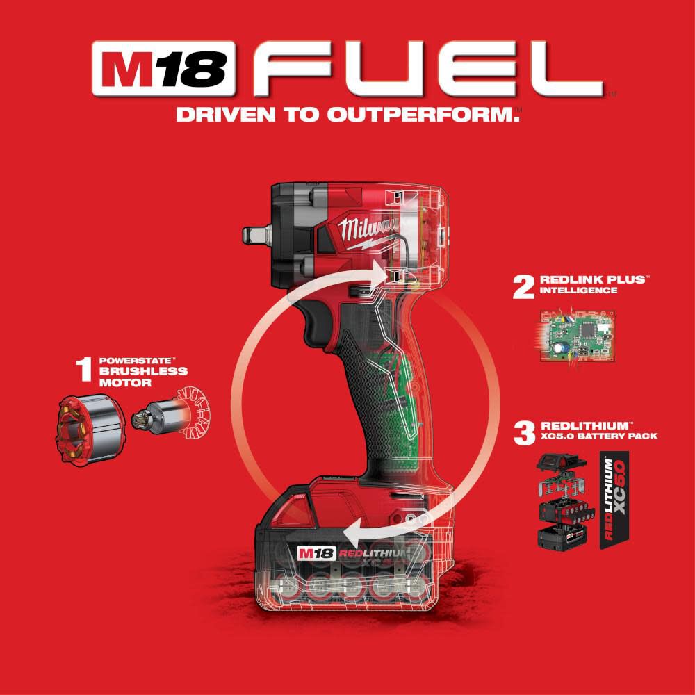 MW M18 FUEL 3/8 Compact Impact Wrench with Friction Ring Kit 2854-22 from MW