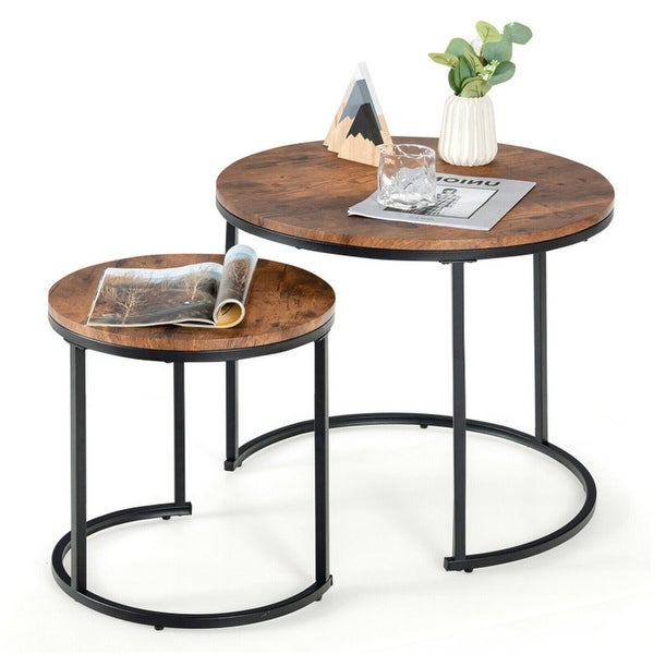 Set of 2 Round Stacking Nesting Coffee Tables