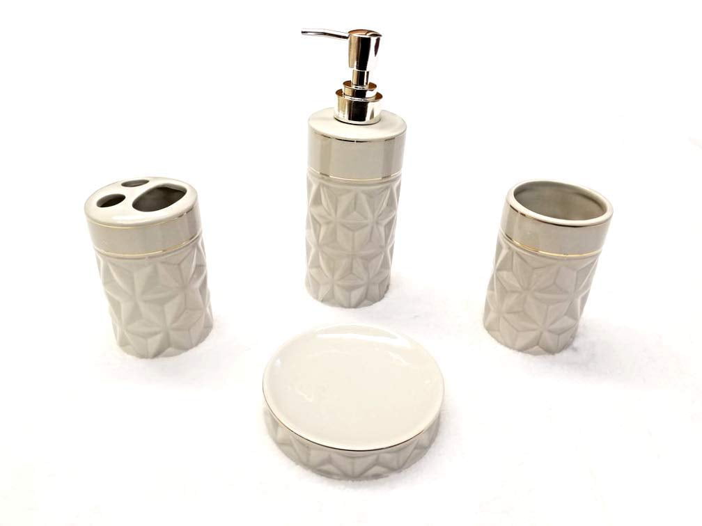 Empire Home Space Modern 4-Piece Bathroom Accessory Ceramic Set - Lotion Dispenser/Tumbler / Toothbrush Holder/Soap Dish