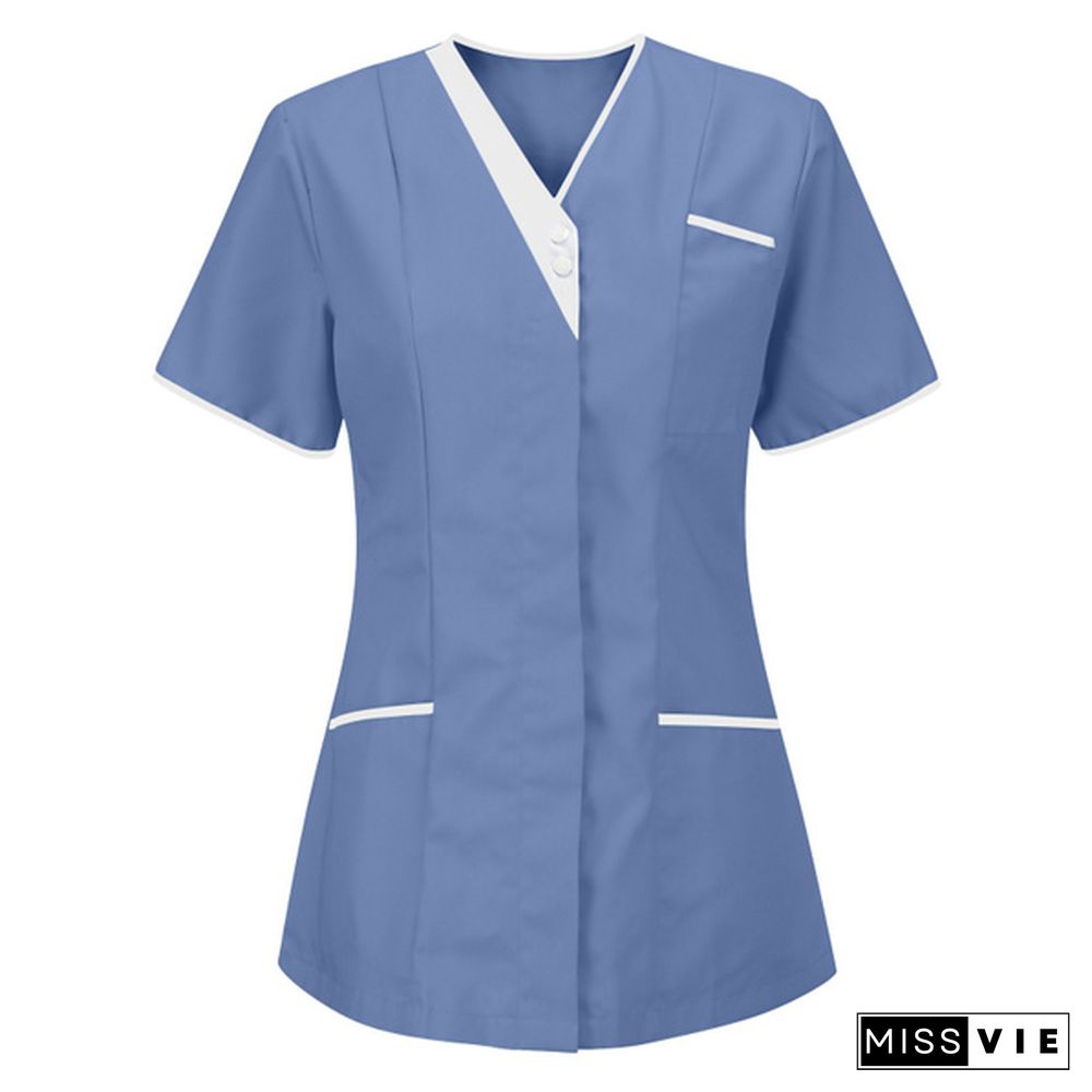 New Women Nursing Working Uniform Short-sleeved V-neck Tops Protective Clothing Tops