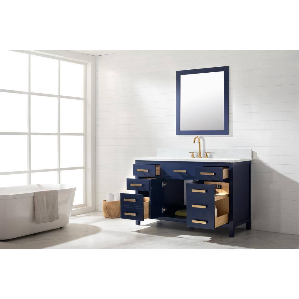 Design Element Valentino 54 in. W x 22 in. D Bath Vanity in Blue with Quartz Vanity Top in White with White Basin V01-54-BLU