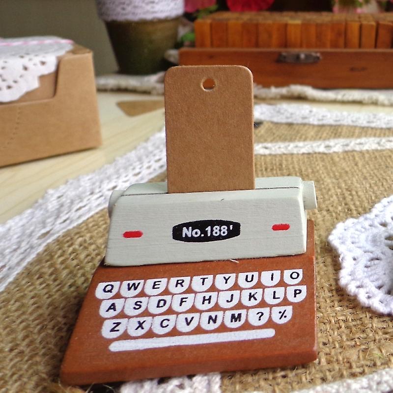 5 PCS Creative Coffee Vintage Wooden Typewriter Photo Card Desk Messege Memo Holder Stand Card Holder(Coffee)