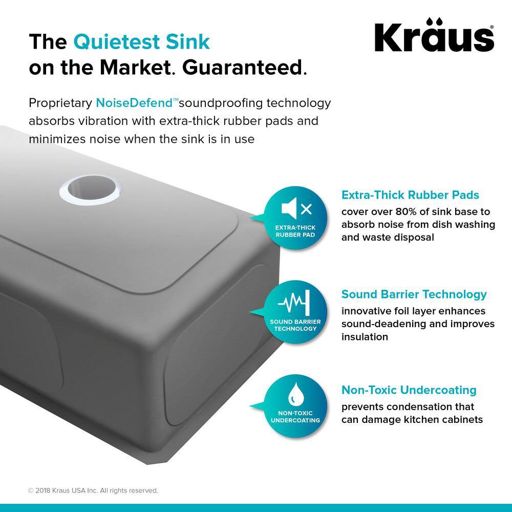 KRAUS Standart PRO 33in. 16 Gauge Undermount 5050 Double Bowl Stainless Steel Kitchen Sink KHU102-33