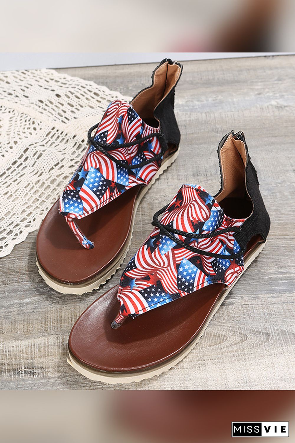 US Flag Sunflower Flat Sandals Wholesale