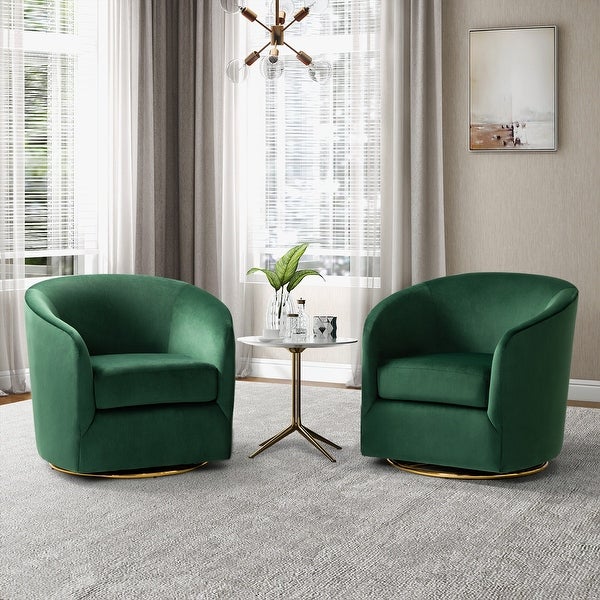 Eleuterio Modern Upholstered Swivel Accent Barrel Chair with Metal Base Set of 2 by HULALA HOME