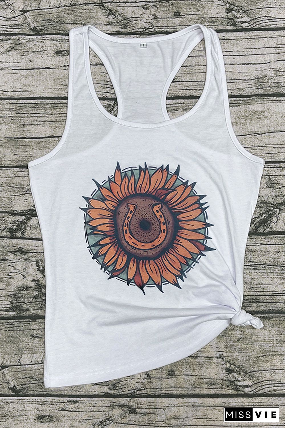 SUNFLOWER & HORSESHOE Printed Sleeveless Tank Top Wholesale