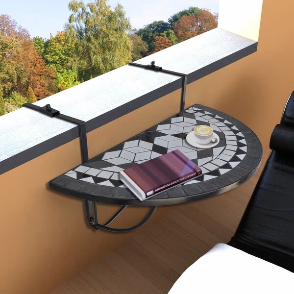 vidaXL Hanging Balcony Table Black and White Mosaic